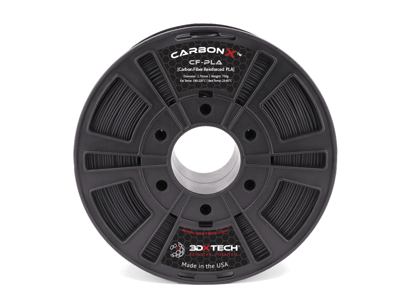 Carretel de filamento 3DXTech CarbonX PLA+CF de 1,75 mm, reforçado com fibra de carbono, em vista frontal