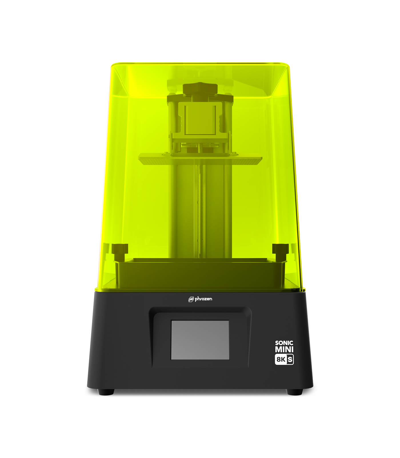 Impressora 3D de resina Phrozen Sonic Mini 8K S em vista frontal, com a tampa verde fechada