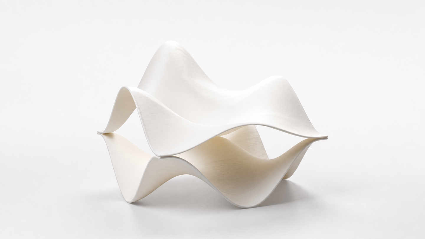 Poltrona modular ondulada EC1 impressa em PETG com fibra de vidro na Ginger G1