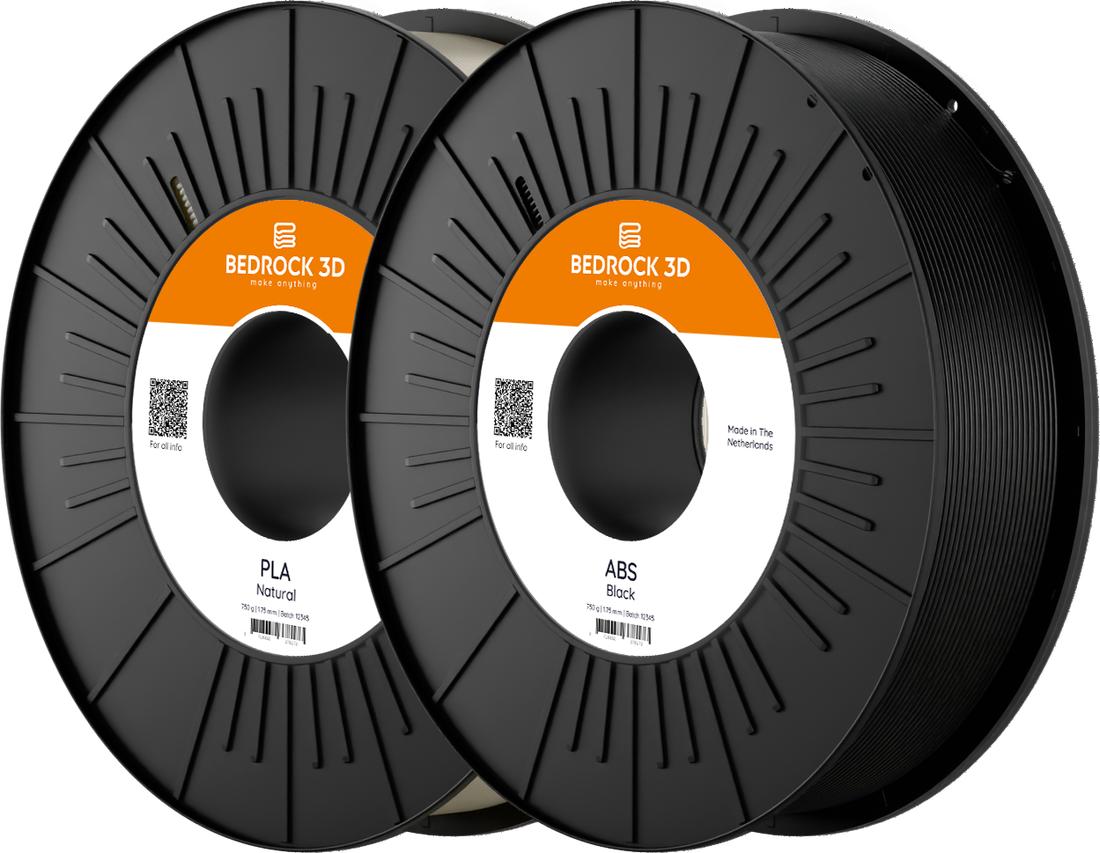 Rolos de filamento ABS preto e PLA natural da BedRock 3D, de 1,75 mm e 750 g