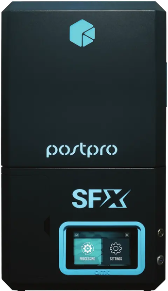 Sistema de bancada de alisamento a vapor AMT PostPro SFX, gabinete preto com tela de toque, em vista frontal