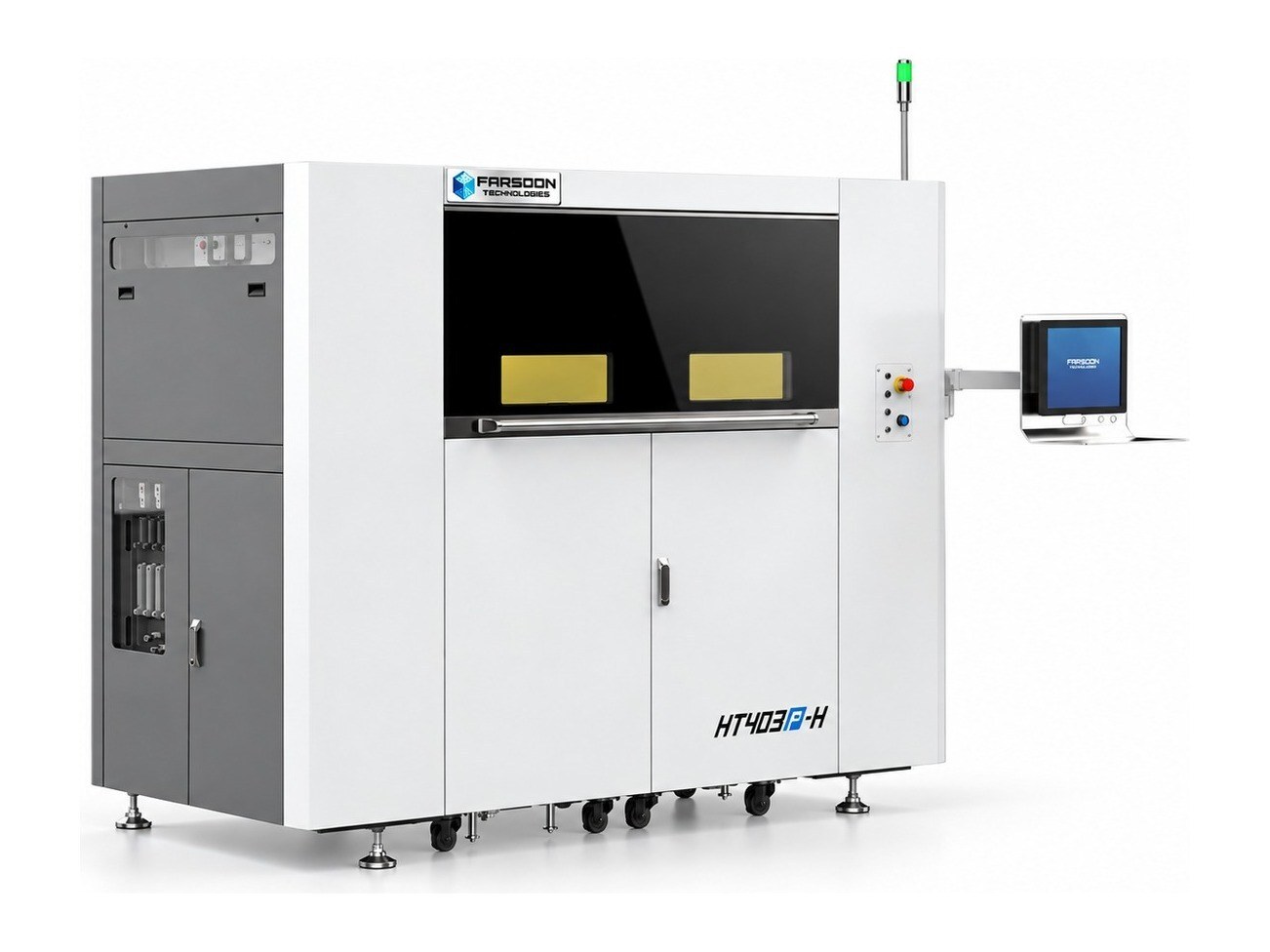Impressora 3D SLS Farsoon HT403P em vista de três quartos, sobre fundo branco