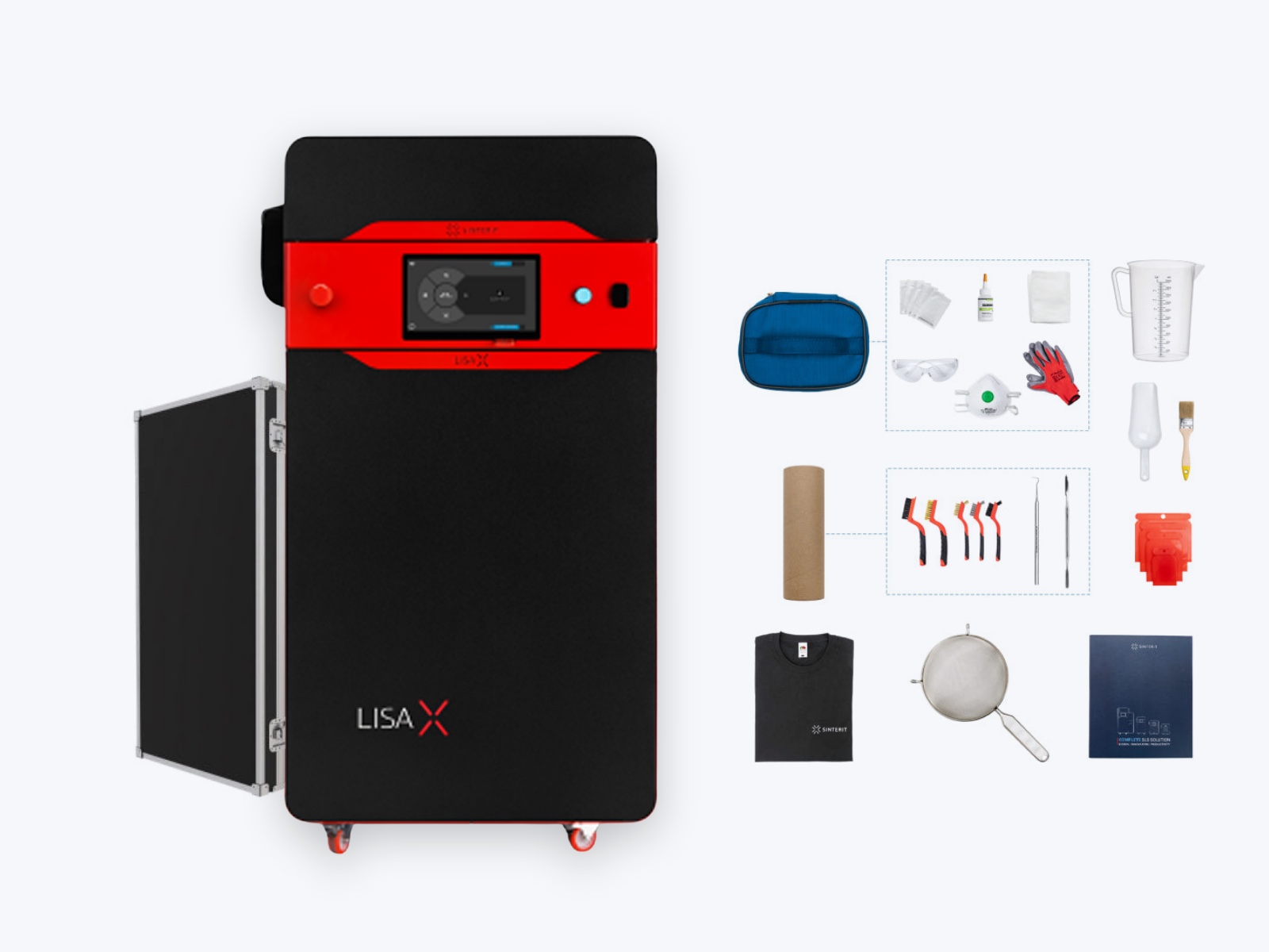 Conjunto Sinterit Lisa X Starter Pack: impressora Lisa X, case de transporte e ferramentas de manuseio de pó